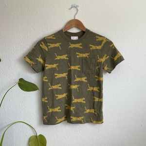 Hanna Andersson Olive Green and Yellow Cheetah Print Tee